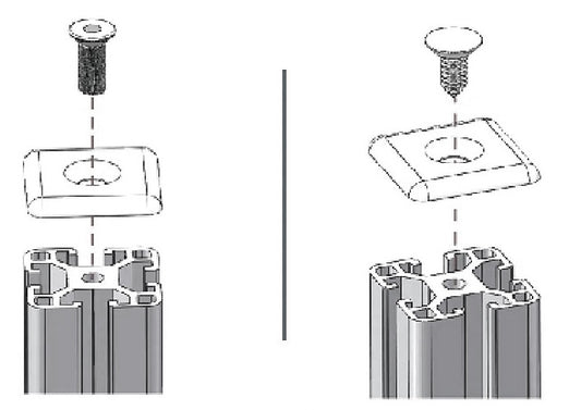 T-Slot Die Cast Aluminium "Plush" End Cap inc. Push-in Fastener & Bolt