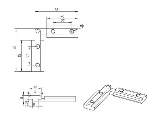 4040 T-Slot-Inside Corner Any Angle Connector (Horizontal Slot) Steel & Zn Plated