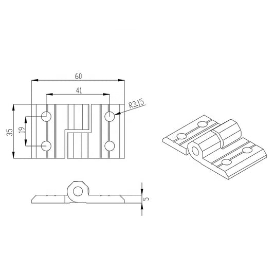 4040-T-Slot CNC'D Aluminum Black Anodized Standard Lift-Off Door Hinge RHS