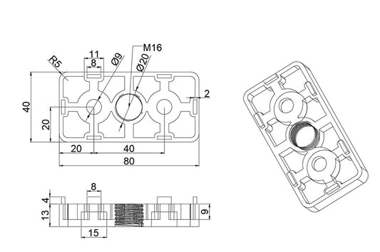 4080 Zinc Baseplate with M16 Hole - Black