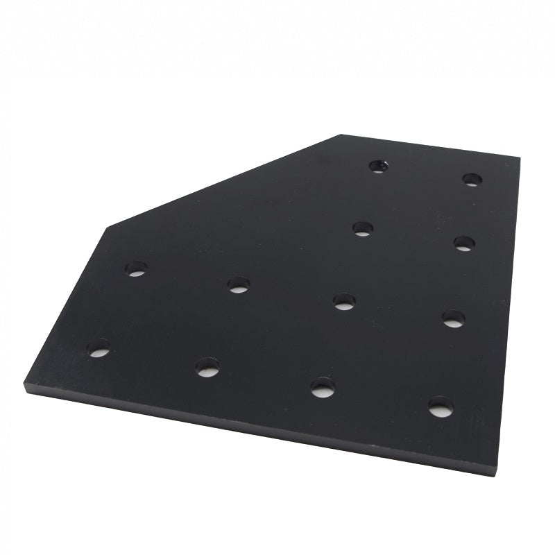 Black extra-heavy-duty 12-hole 90-degree flat L-shape joining plate for 4080 and 8080 series T-slot aluminium extrusion, maximum strength steel corner reinforcement