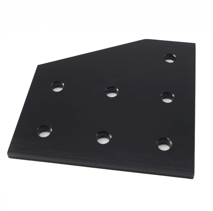 Black heavy-duty 7-hole 90-degree flat L-shape joining plate for 4040 to 4080 series T-slot aluminium extrusion, reinforced steel corner transition connector