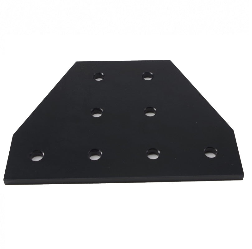 Black heavy-duty 8-hole Tee shape flat joining plate for 4040 and 4080 series T-slot aluminium extrusion, reinforced steel T-junction connector