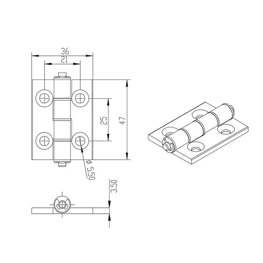 2020-T-Slot Die Cast Zinc Powder Coated Silver Standard Door Hinge