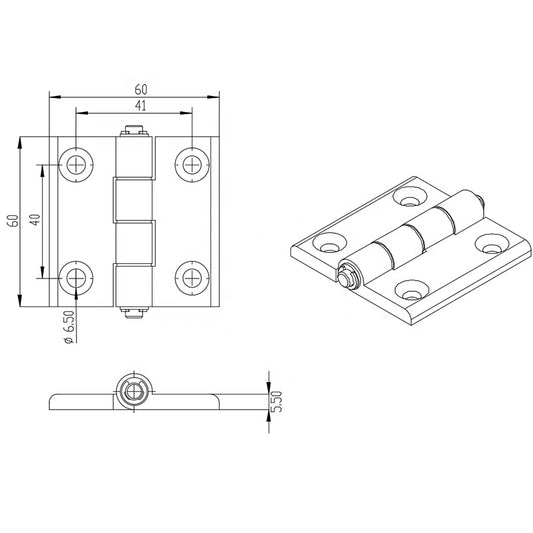 4040-T-Slot Die Cast Zinc Powder Coated Silver Door Hinge - Short Style