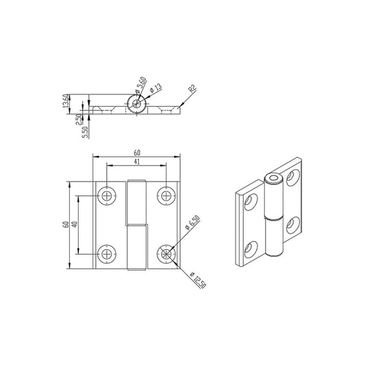 4040-T-Slot CNC'D Aluminum Lift-Off Door Hinge LHS - Long style