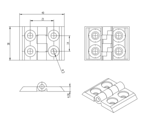 2020 - T-Slot Die Cast Zinc Powder Coated Silver Standard Door Hinge