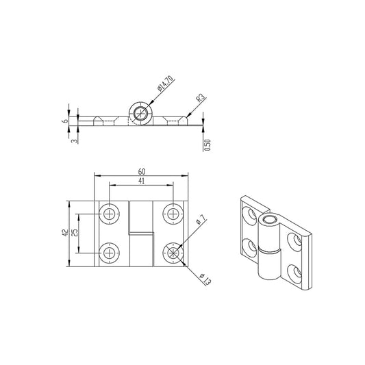 4040-T-Slot CNC'D Aluminum Silver Anodized Standard Lift-Off Door Hinge LHS