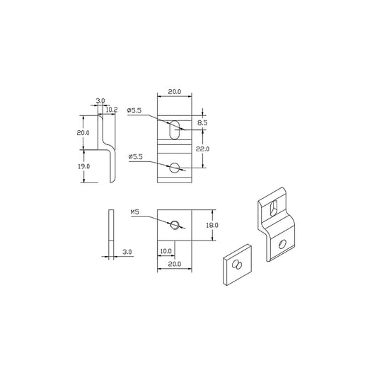 2020 T-Slot Single Hole Panel Retainer - 1 Hole Mount