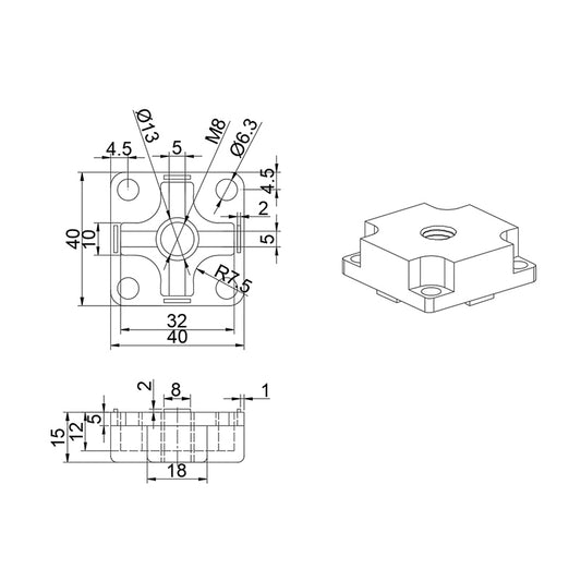 4040 Zinc Baseplate with M8 Hole - BLACK