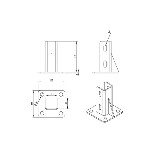 4040 Floor Mount Base Plate Powder Coated Steel