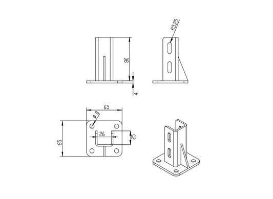 2525 Floor Mount Base Plate - Powder Coated Steel