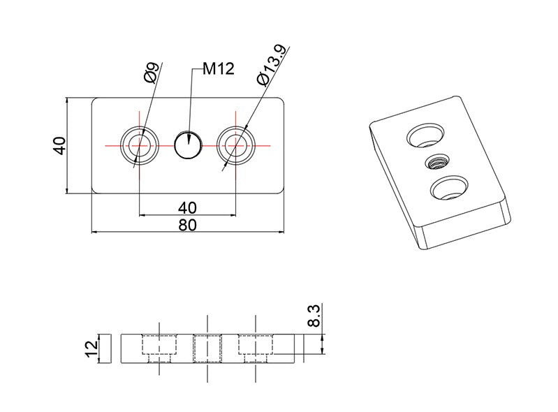4080 Aluminium Baseplate with M12 Hole