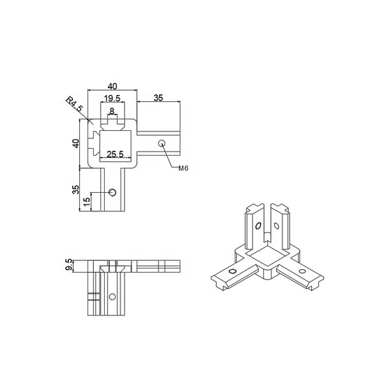 4040 -Slot 3-Way Corner Connector & Cap