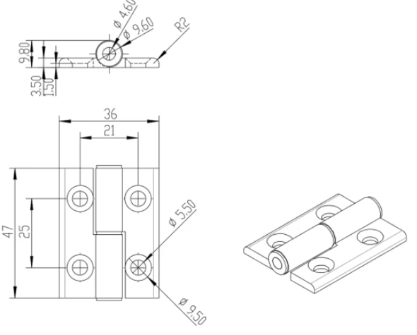 2020-T-Slot CNC'D Aluminum Lift-Off Door Hinge RHS - Long style