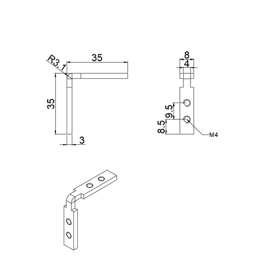 2020-T-Slot-90° Inside-Corner-Connector- Nickel Plated Steel