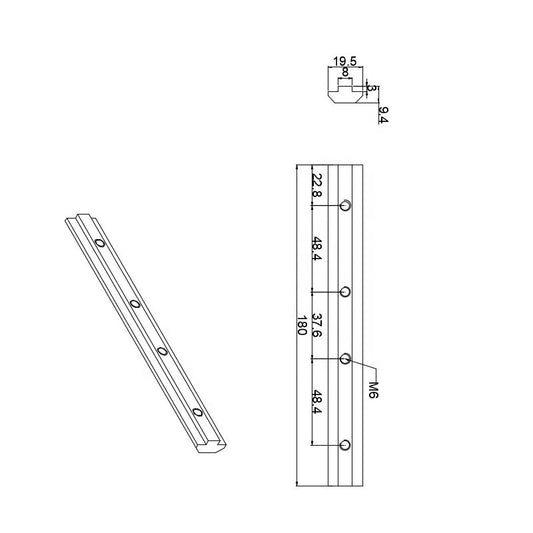 Profile Joining Bar - 4040 T-Slot Concealed T-Connector 8 wide x 9.4mm tall cross section