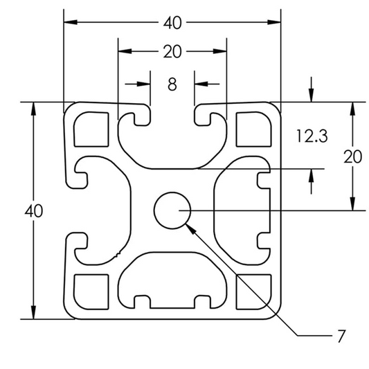 4040 Aluminum T-Slot Profile - 40mm x 40mm with 2 slots & 2 flat walls | 2.1kg/m
