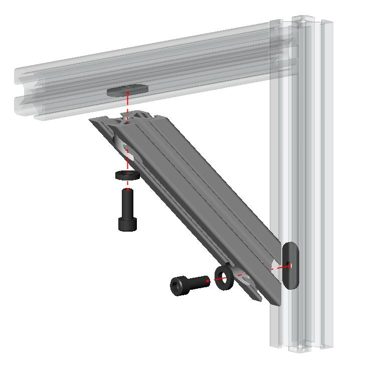 45-degree angle brace for T-slot aluminium extrusion, diagonal structural support bracket