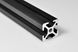 End view of 2020 aluminum T-slot profile extrusion showing 20mm x 20mm 4-slot configuration in black finish