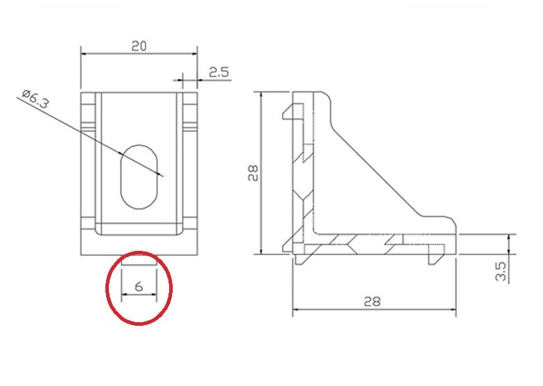 Silver 2020 series die cast aluminium 2-hole inside corner bracket with reinforcement gusset for T-slot profiles