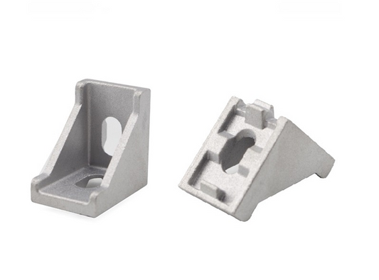 Silver 2020 series die cast aluminium 2-hole inside corner bracket with reinforcement gusset for T-slot profiles