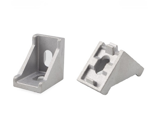 Silver 2020 series die cast aluminium 2-hole inside corner bracket with reinforcement gusset for T-slot profiles