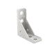Black powder coated 2020 series 4-hole inside corner bracket with integrated center hole for panel attachment, die-cast aluminium construction 2