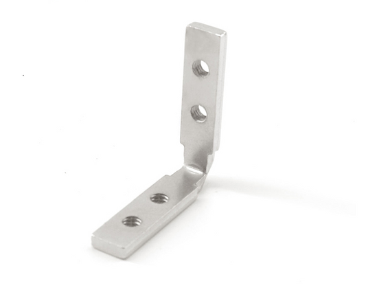 90-degree L-shaped inside corner connector for 2020 series T-slot aluminium extrusion, nickel plated steel hidden joint fastener with grub screws