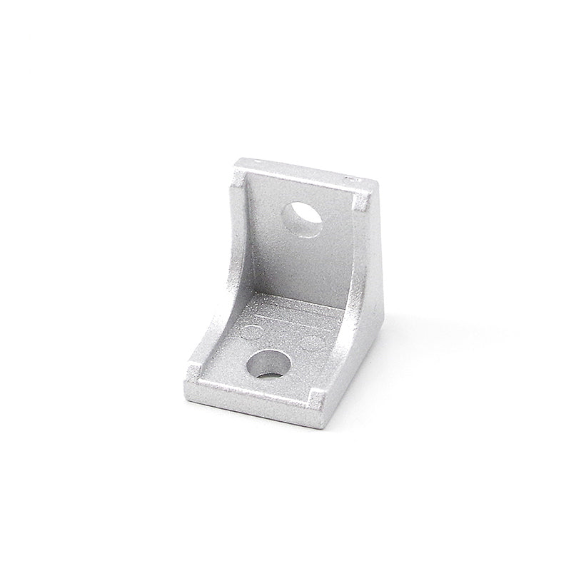 Silver 2525 series die cast aluminium 2-hole inside corner bracket with reinforcement gusset for T-slot profiles