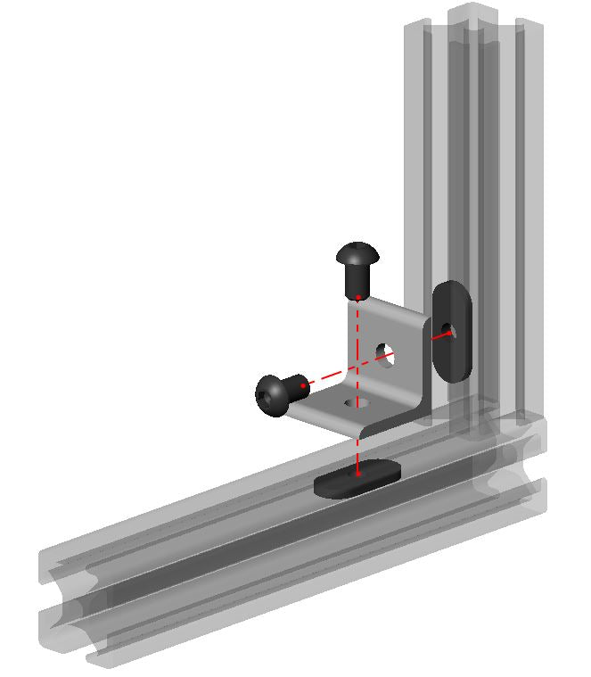 Sleek 2525 series 2-hole lite inside corner bracket for T-slot aluminium extrusion, low-profile design without gusset