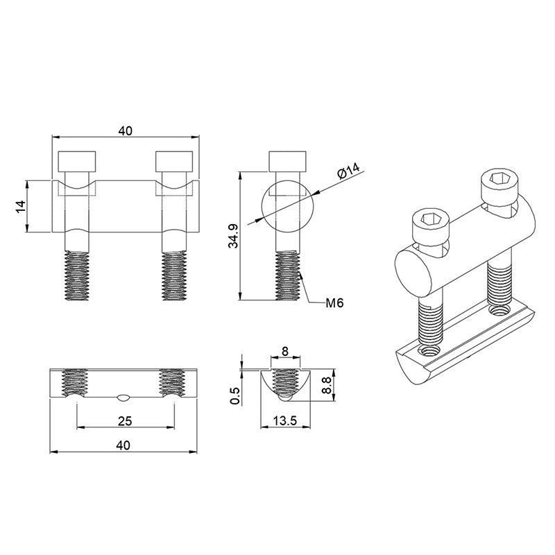 4040 T-Slot Inside Corner Bolted Connector