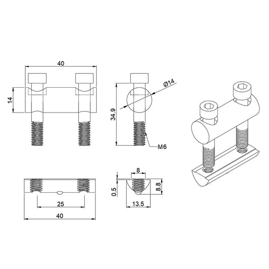 4040 T-Slot Inside Corner Bolted Connector