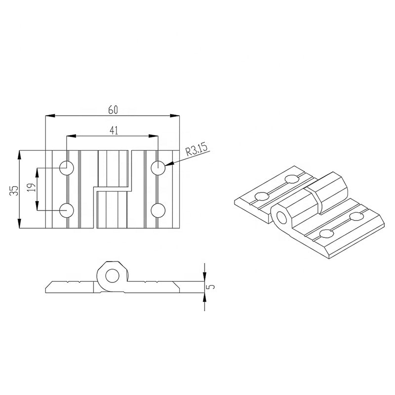 4040-T-Slot CNC'D Aluminum Black Anodized Standard Lift-Off Door Hinge RHS