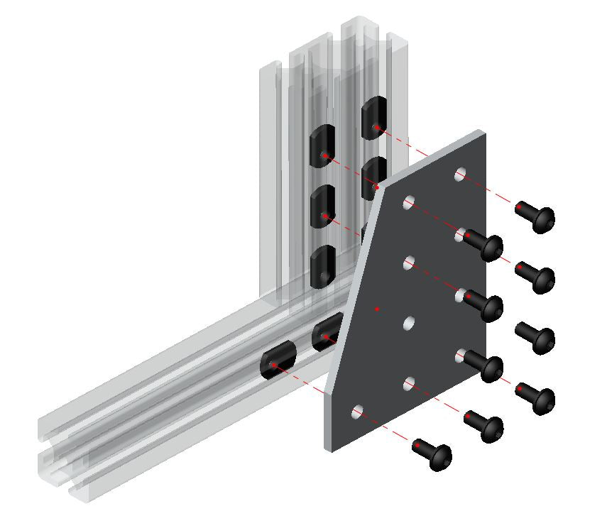 Heavy-duty 9-hole 90-degree flat L-shape joining plate for 4040 to 4080 series T-slot aluminium extrusion, reinforced steel corner transition connector