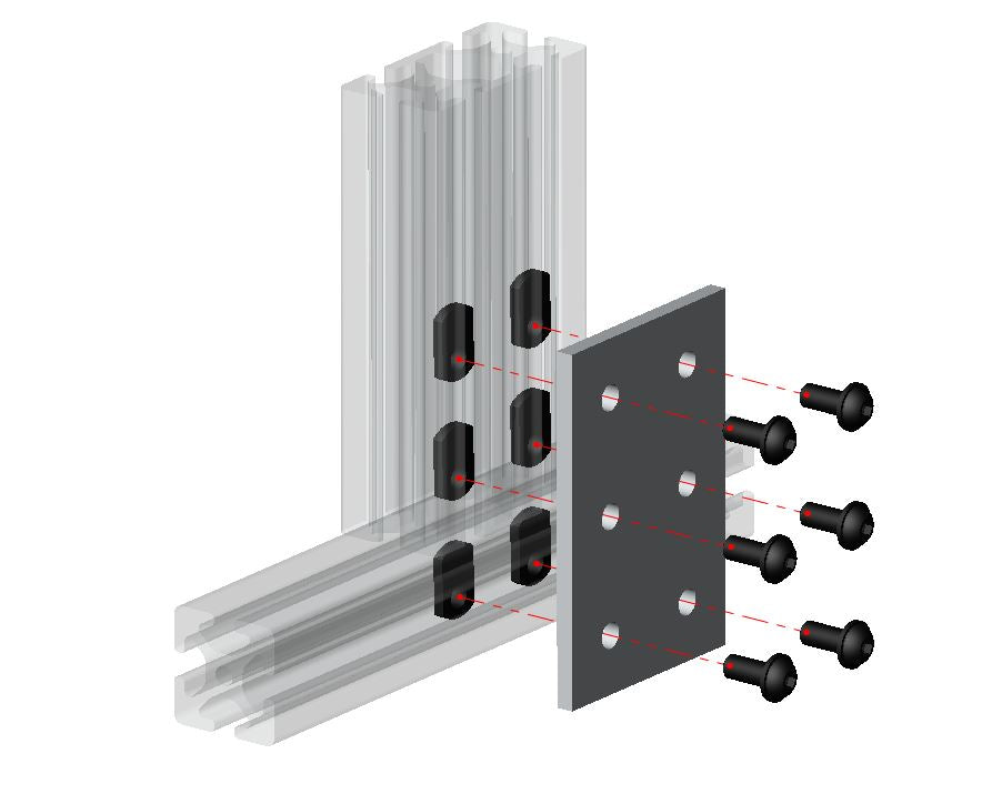6-hole rectangular flat joining plate for connecting 4040 to 4080 series T-slot aluminium extrusion