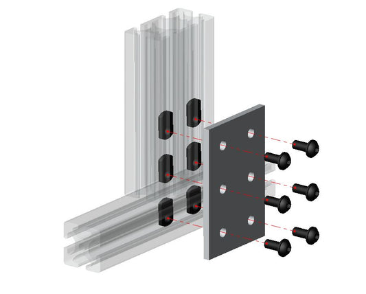 6-hole rectangular flat joining plate for connecting 4040 to 4080 series T-slot aluminium extrusion