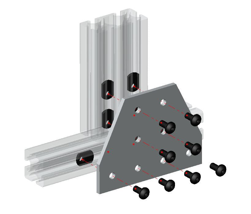 Heavy-duty 8-hole Tee shape flat joining plate for 4040 and 4080 series T-slot aluminium extrusion, reinforced steel T-junction connector