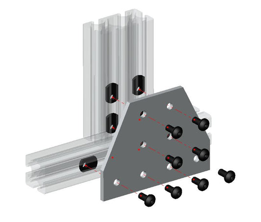 Heavy-duty 8-hole Tee shape flat joining plate for 4040 and 4080 series T-slot aluminium extrusion, reinforced steel T-junction connector