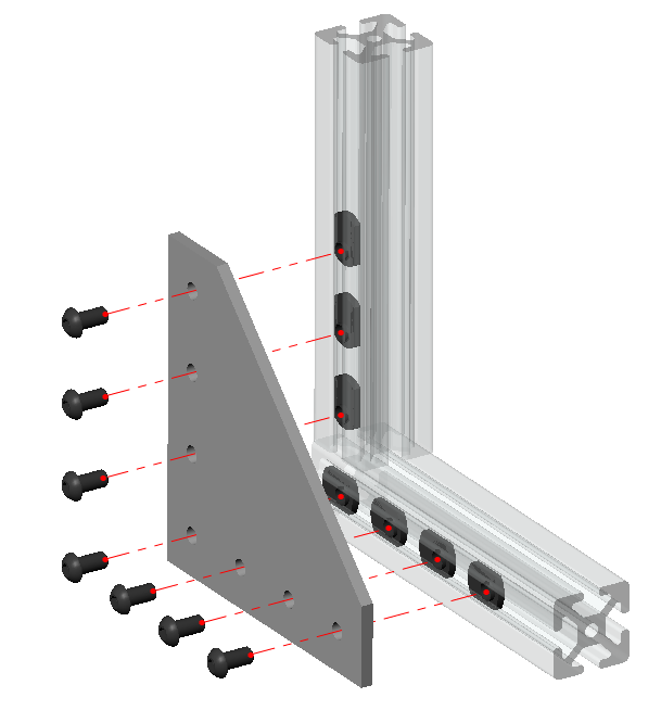 Heavy-duty 7-hole flat L-shape joining plate for 4040 series T-slot aluminium extrusion, silver anodized steel corner connector