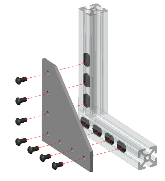 Heavy-duty 7-hole flat L-shape joining plate for 4040 series T-slot aluminium extrusion, silver anodized steel corner connector