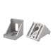 Silver 4040 series die cast aluminium 2-hole inside corner bracket with reinforcement gusset for T-slot profiles
