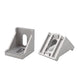 Silver 4040 series die cast aluminium 2-hole inside corner bracket with reinforcement gusset for T-slot profiles