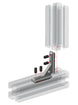 Silver 4040 series 4-hole inside corner bracket with integrated center hole for panel attachment, die-cast aluminium construction