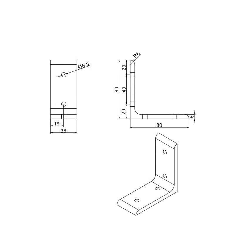 Industrial 4040 series 4-hole lite inside corner tall bracket for T-slot aluminium extrusion, silver finish without gusset dimensions