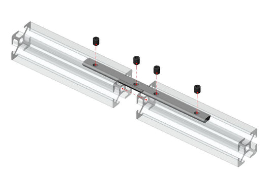 Industrial-grade concealed T-connector and profile joining bar for 4040 aluminum systems, shown with four M6 internal set screws.