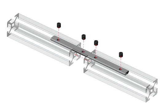Industrial-grade concealed T-connector and profile joining bar for 4040 aluminum systems, shown with four M6 internal set screws.