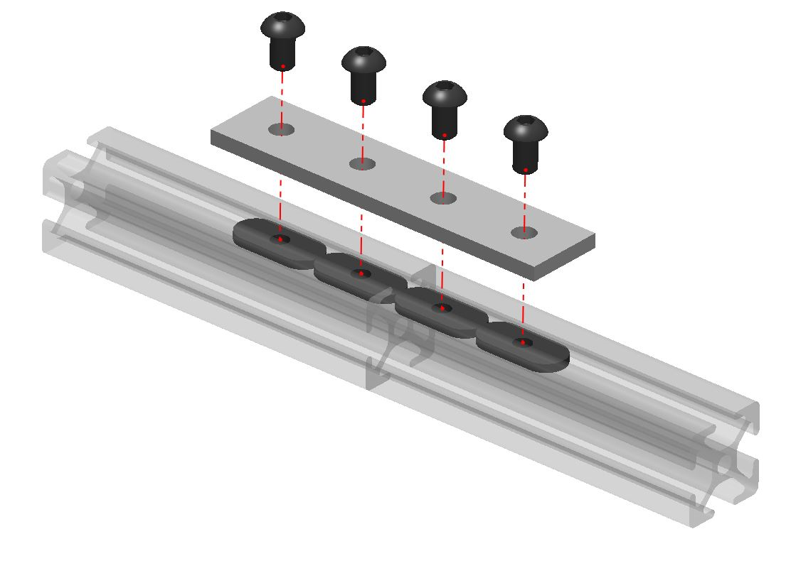 Heavy-duty 4-hole rectangular flat joining plate for 4040 series T-slot aluminium extrusion, silver anodized steel splice connector