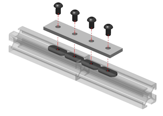 Heavy-duty 4-hole rectangular flat joining plate for 4040 series T-slot aluminium extrusion, silver anodized steel splice connector