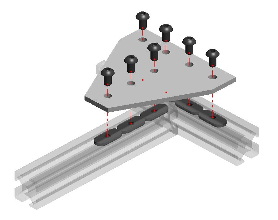 Heavy-duty 7-hole Tee shape flat joining plate for 4040 series T-slot aluminium extrusion, extra strong steel reinforcement for T-junctions